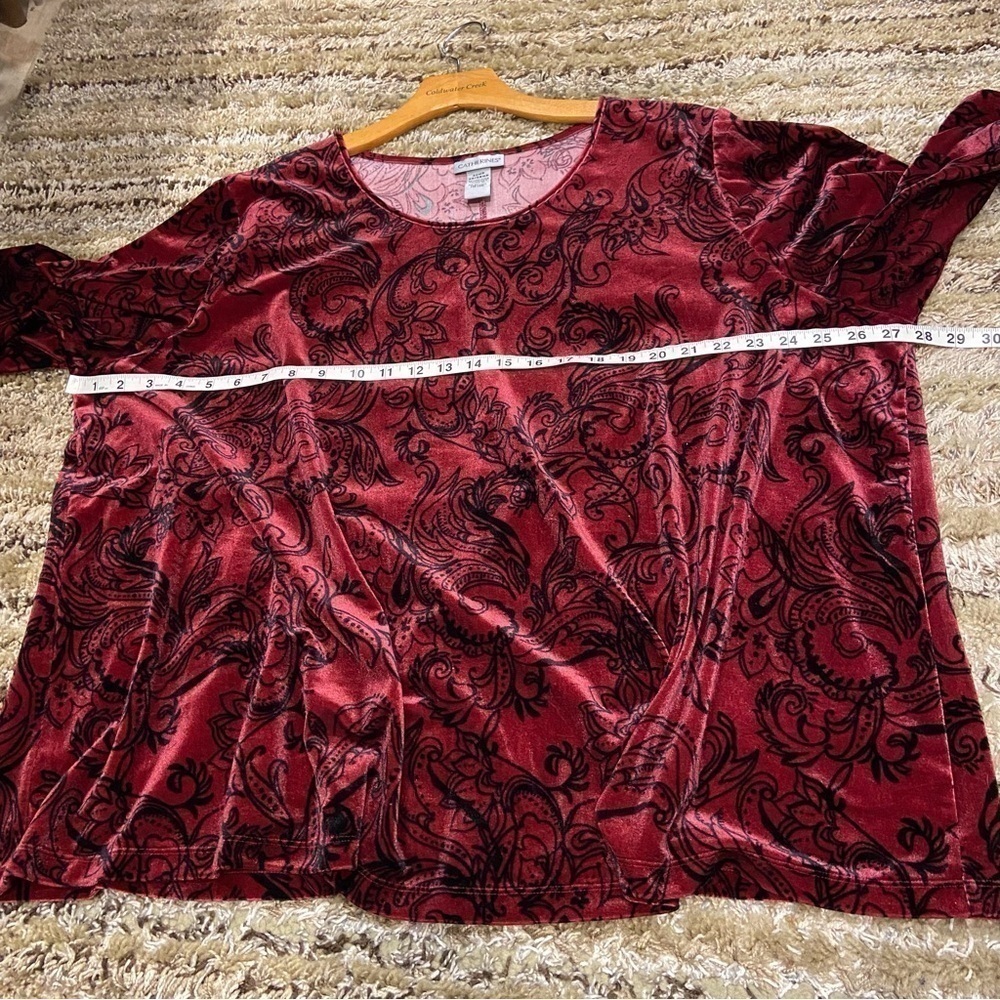 Catherines 3XWP Velvet Top Maroon‎ Black 3/4 sleeves - Picture 8 of 9